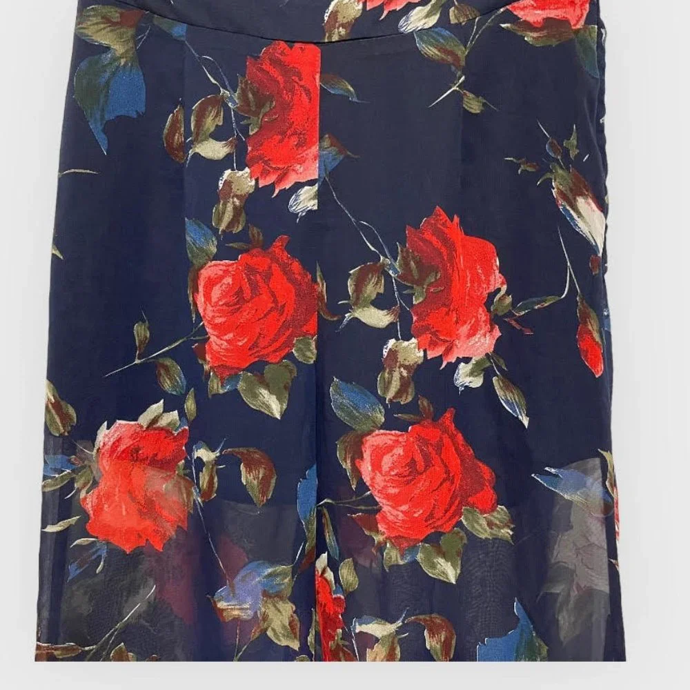 Misguided Navy Floral Semi Sheer Flare BOHO Pants NEW WITH TAGS - Picture 4 of 8
